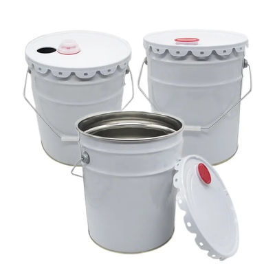 5 Gallon Bucket Cat Metal Putih Dengan Tutup Plastik Merah