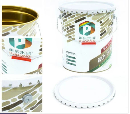 4 Gallon Custom Printed Open Head Steel Bucket dengan Tutup Curly Edge