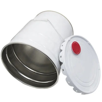 5 Gallon Bucket Cat Metal Putih Dengan Tutup Plastik Merah
